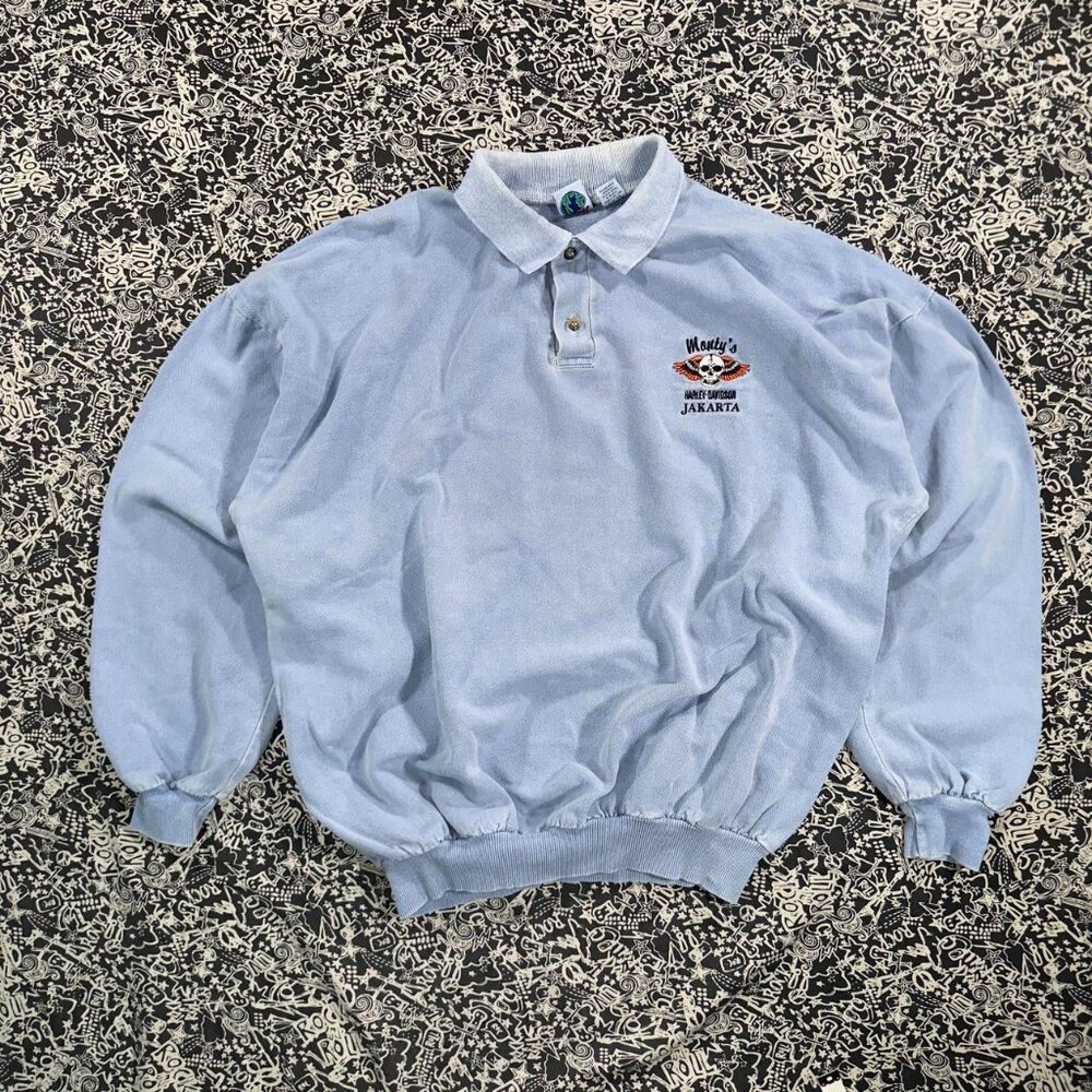 🧥 intage Harley-Davidson Collared Sweatshirt (Polo Style)light blue XXL